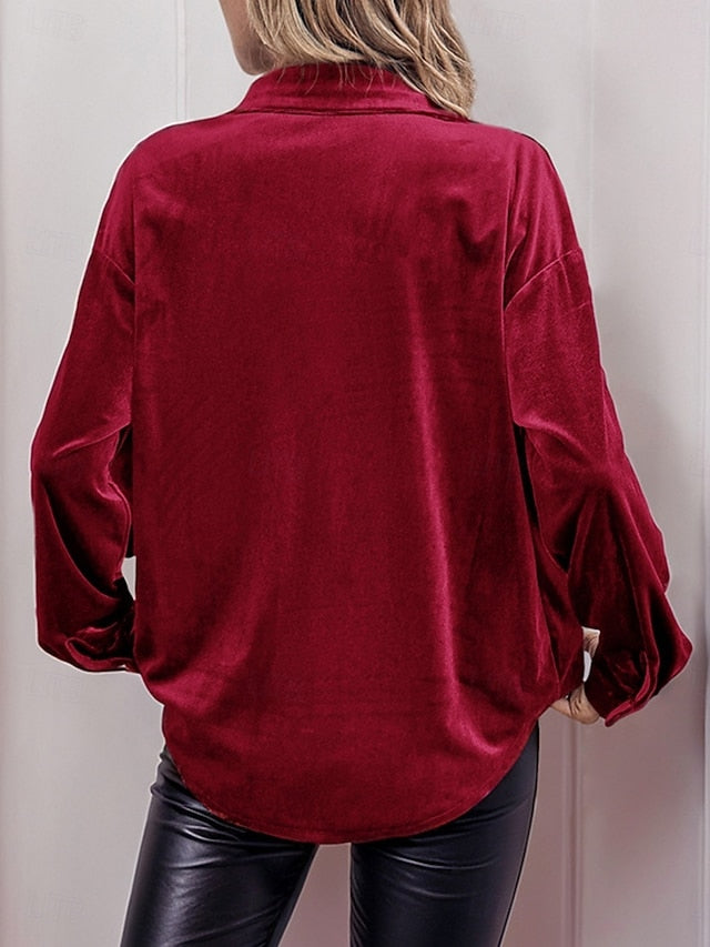 Women's Dress Shirt Button Up Shirt Blouse Velvet Blouse