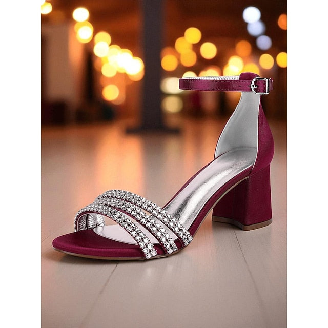 Rhinestone Satin Women's Purple Heel with Block Sandals