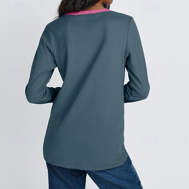 Women's T Shirt Tee Top Patchwork Color Block Elegant