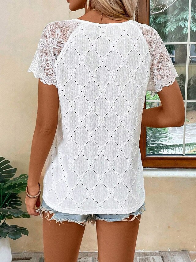 Women's T Shirt Tee Top Lace Patchwork Plain Fashion
