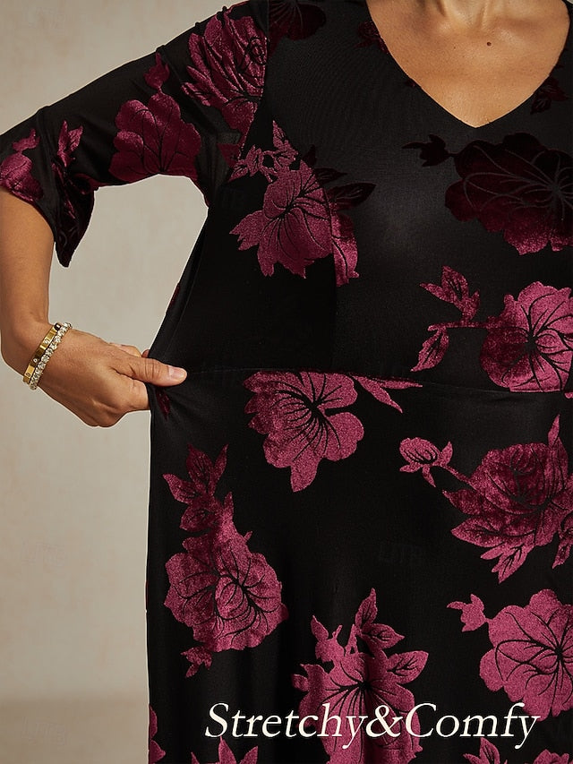 Women's Midi Dress Velvet Dress Elegant Wedding Guest