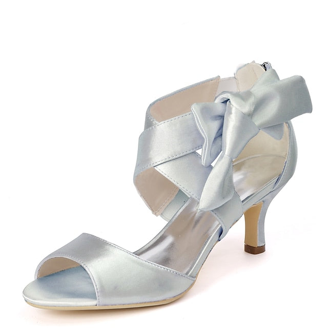 Heel Kitten Women's Shoes Open Bowknot Bridal Wedding