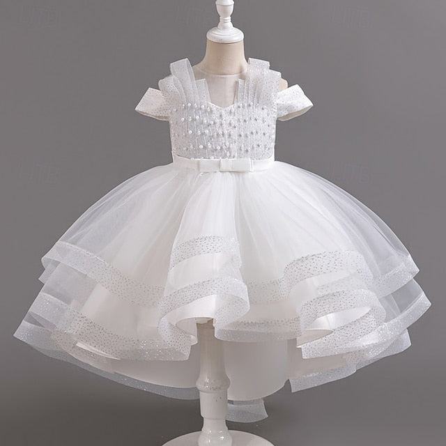 Girls' Kids Short Solid Wedding Dress Sleeve Party Color