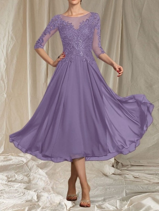 Elegant the of Wedding Bride Mother Neck Crew A-Line Dress Guest