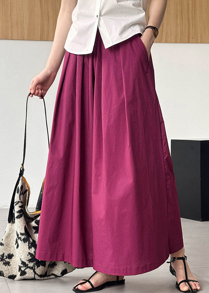 Rose Solid Loose Cotton Wide Leg Pants Elastic Waist AF1046