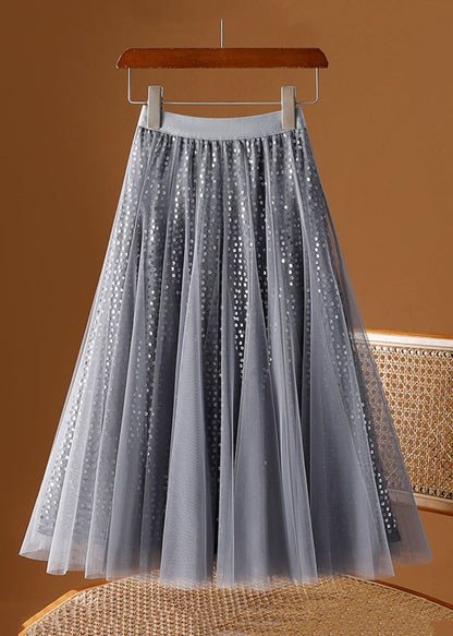 Loose Coffee Sequins Elastic Waist Tulle Skirt Spring RV002