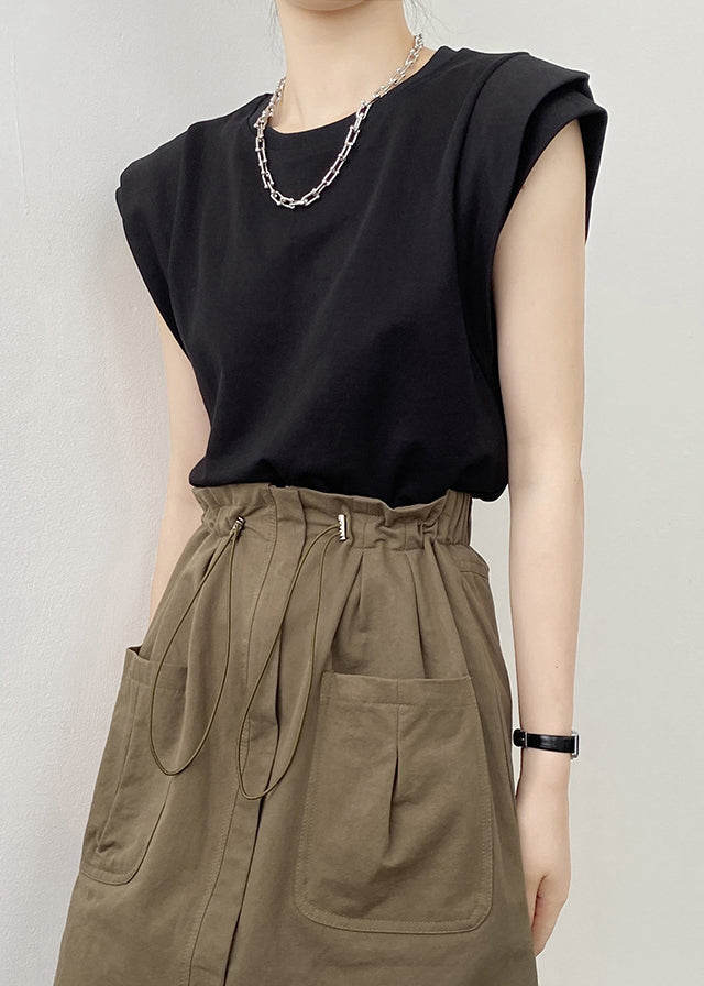 Neck Cotton Shirts Black O Summer Solid T