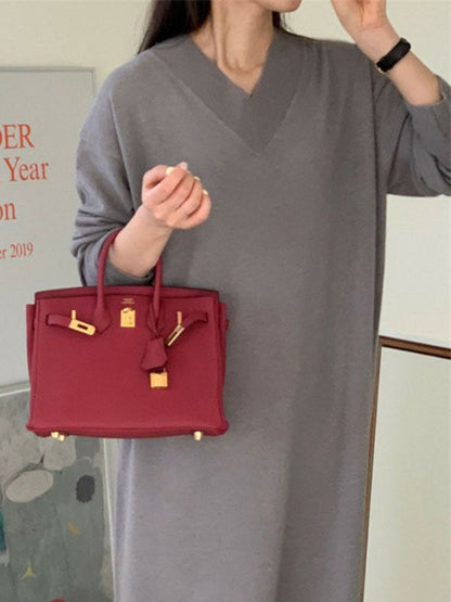 Urban Apricot V-Neck Long Sleeve Knit Dress AN1075