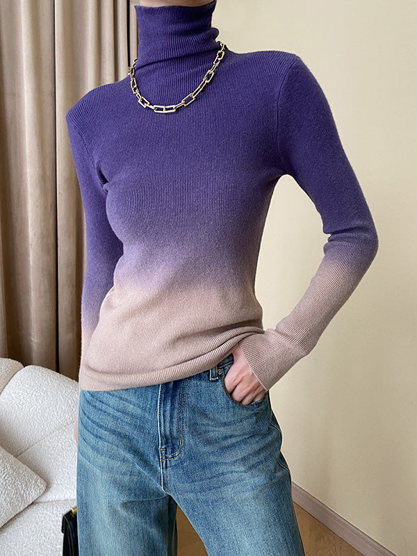 Art Purple High-Neck Gradient Long Sleeve Sweater QX018