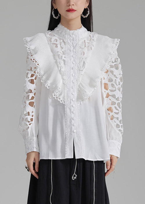 White Cotton Out Hollow Stylish Shirts Button Spring
