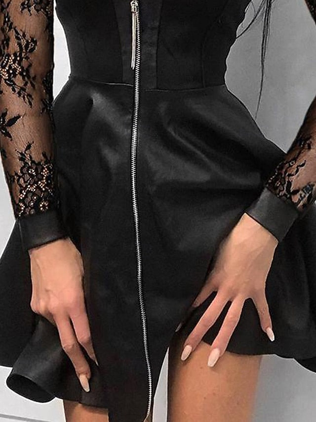 Women's Mini Dress Black Dress Lace Dress Leather Dress