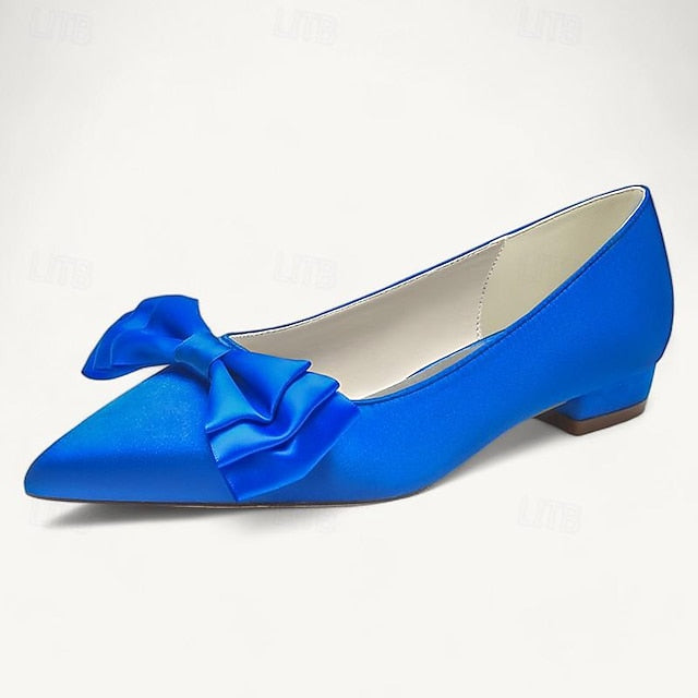 Bowknot Party Heel Pointed Women's Wedding Low Shoes Flats
