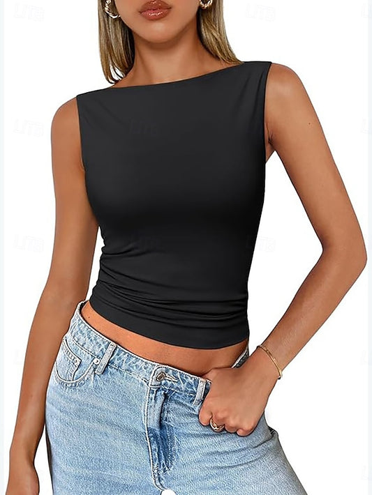 Women's Tank Top Sleeveless Shirt Tee Top Solid Color