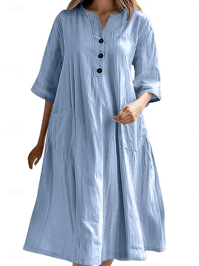Women's Midi Dress Casual Dress Cotton Linen Dress A Line