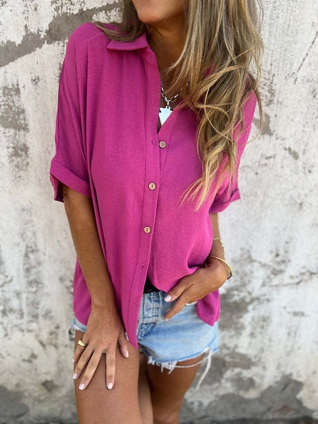 Women's Shirt Buttons Plain Basic Modern Half Sleeve Shirt
