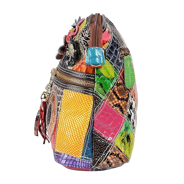 Schultertasche Bohemian - Damentasche Patchwork Leder Bunt