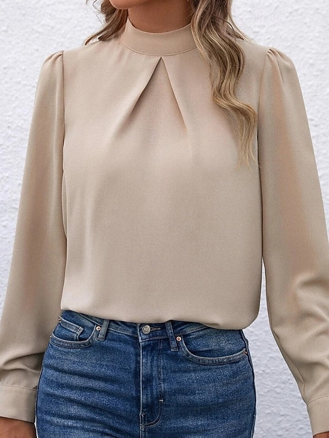 Women's Shirt Elegant Dressy Satin Top Solid Color Stylish