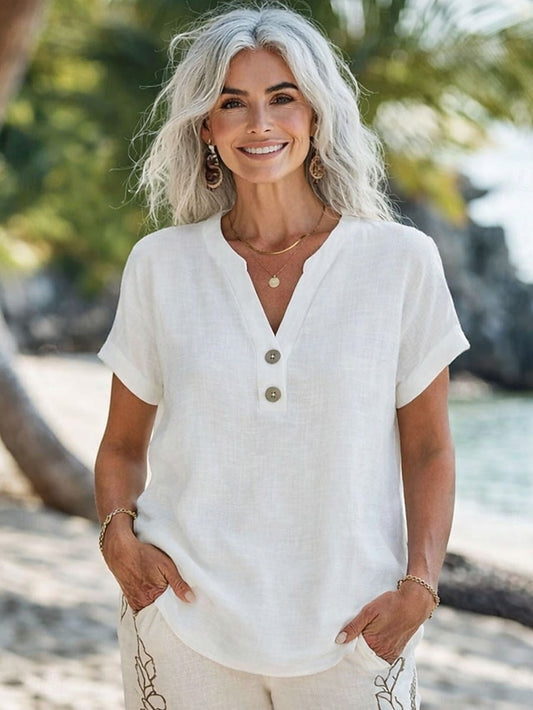 Women's Blouse Buttons Solid Color Stylish Casual Short