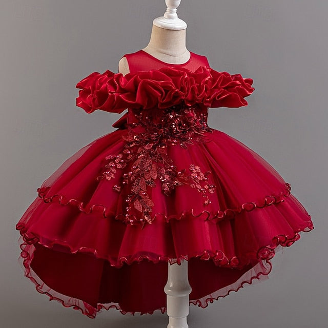 Short Flower Dress Party Kids Sleeve Wedding Girls' Floral