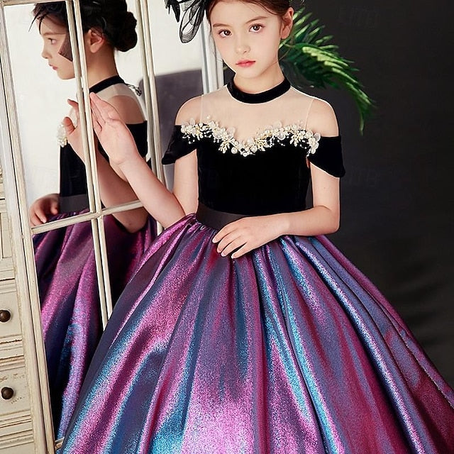 Solid Short Kids Party Girls' Dress Color Sleeve