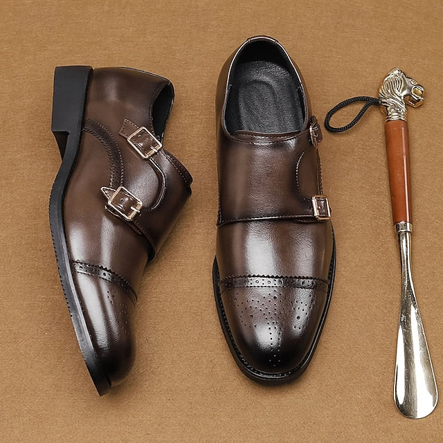 Double Strap with Shoes Faux Monk Leather Men's Brown