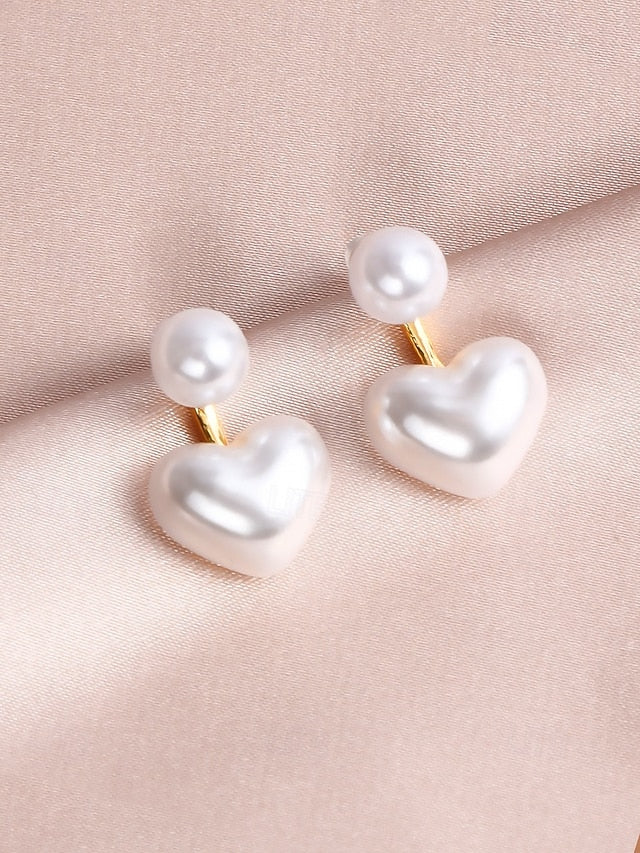 Pearl Earrings – Minimalist Elegant Drop Romantic Heart-Shaped