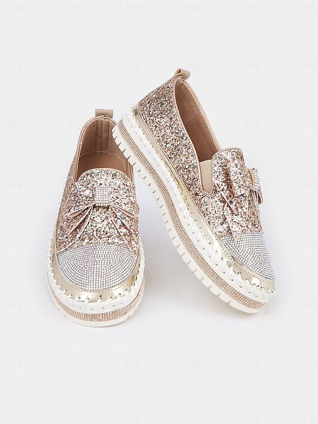 Women – Rhinestone Glittery for Sparkling Slip-On Loafers