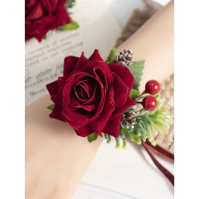 Boutonniere Women's Christmas and Corsage Red Set Rose