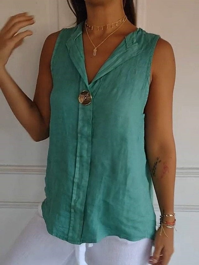 Women's Shirt Cotton Linen Shirts Blouse Faux Cotton Linen