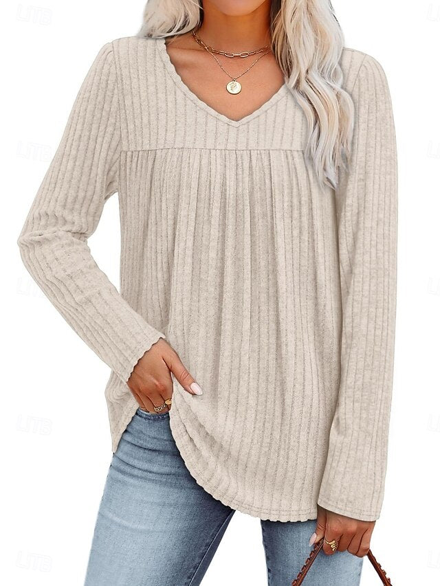 Women's Shirt Blouse Long Sleeve Tops Ruched Plain Stylish
