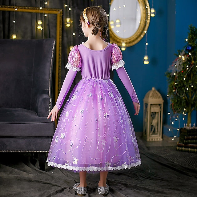 Dress Princess Cosplay Flower Cloak Rapunzel Girl