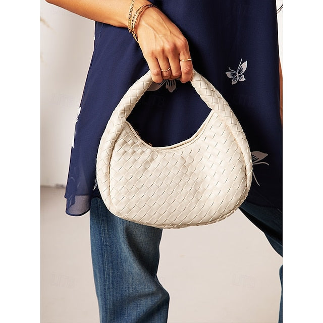 Leather Elegant Woven Chic Bag Women's Hobo – Round Ivory