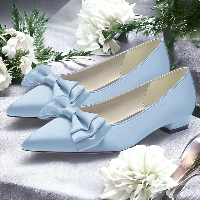 Bowknot Party Heel Pointed Women's Wedding Low Shoes Flats