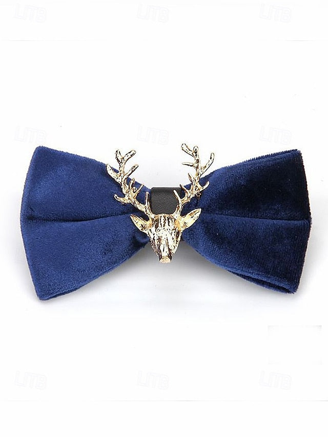 Men's Tie Bow Gold Deer Head with Pin Velvet
