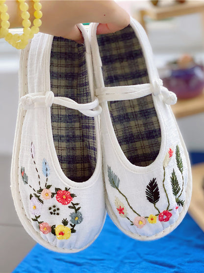 Women Summer Vintage Floral Embrodery Cloth Shoes RR1022