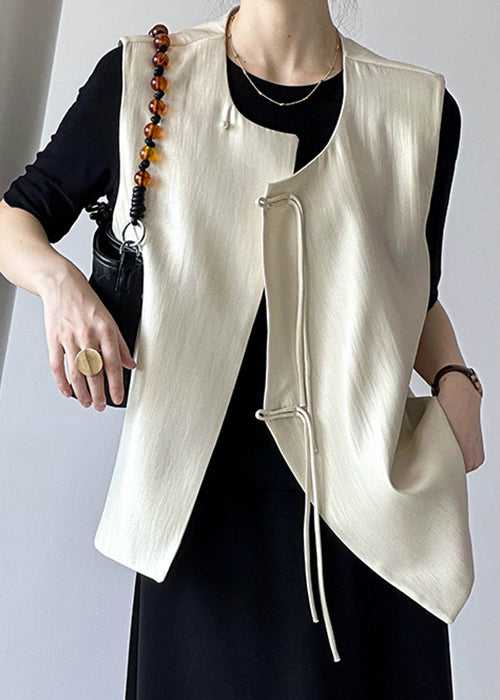 Gilet en coton beige à boutons chinois col rond automne AF1062 