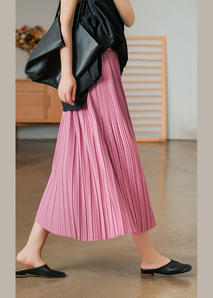 Bohemian Pink Elastic Waist Cotton Pleated Skirts AJ1008