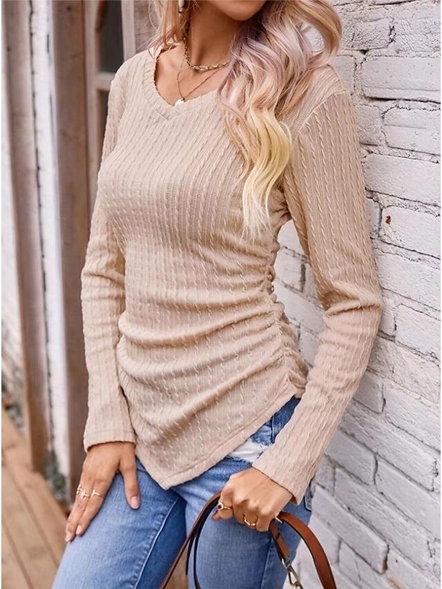 Women's T Shirt Casual Long Sleeve Regular Tops V Neck