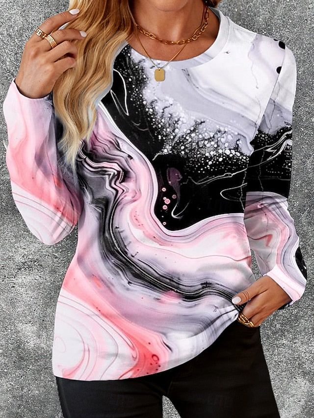 Women's T shirt Crew Neck Long Sleeve Tunic Casual Print