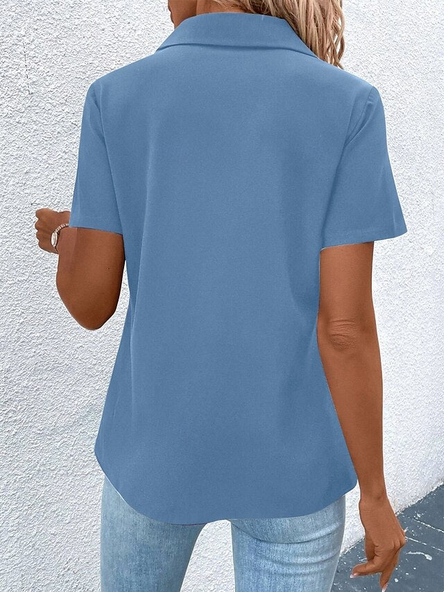Women's T Shirt Zipper Plain Fashion Stylish Classic Short