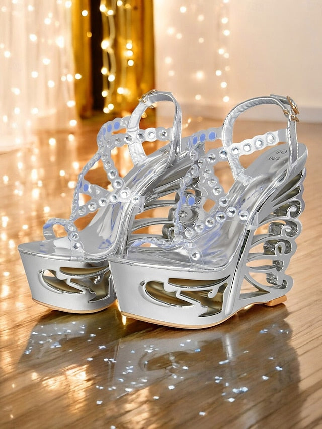 Rhinestone for Sandals Silver Elegant Stiletto – Dance Women