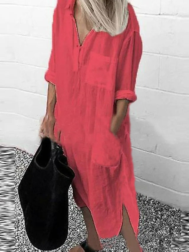 Women's Maxi long Dress Faux Cotton Linen Dresses White