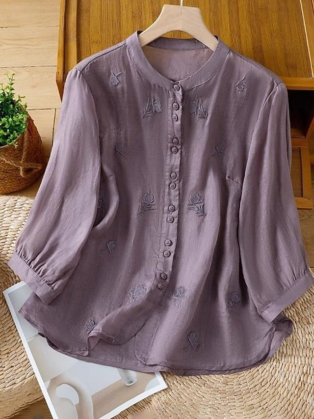 Women's Cotton Linen Shirts Solid Color Daily Basic Casual