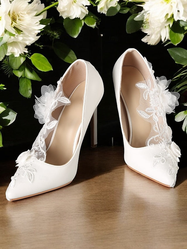 White Lace Wedding with Shoes Floral Embellishments