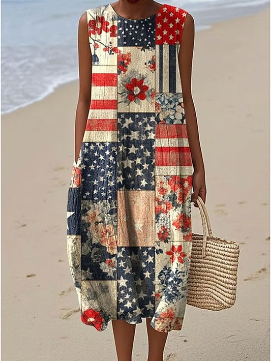 American Independence Day Women's Midi Dress Sundress Shift
