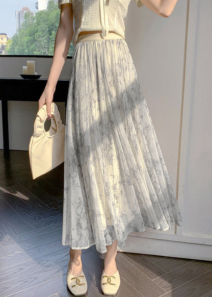 Elegant Apricot Print Elastic Waist Chiffon Skirts Summer RV019