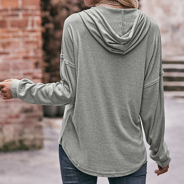 Women's Pullover Sweatshirt Casual Hoodies Buttons Long