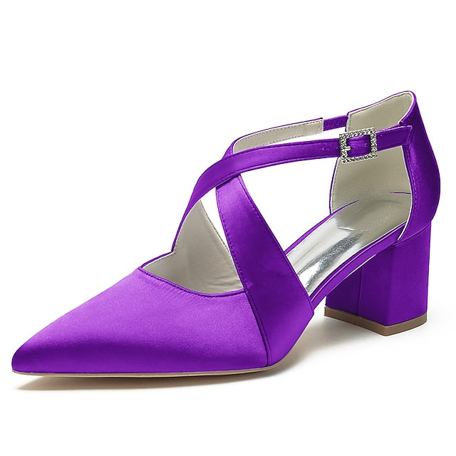 Heels Toe Satin – Pointed Women's Elegant Block White