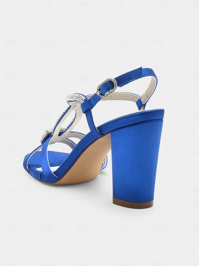 Sandals Elegant – Satin Rhinestone Royal Women's Blue