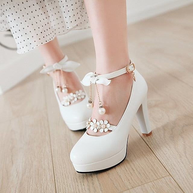�?Platform White Girls' Jane Wedding Mary Elegant Heels